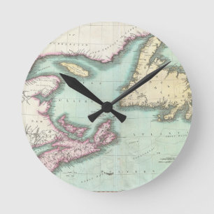 Horloge Ronde Carte Vintage de la Nouvelle-Écosse et de la Nouv