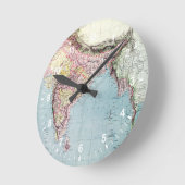 Horloge Ronde Carte vintage de l'Inde | 1877 (Angle)