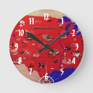 Horloge Ronde Carte vintage du Bureau de tourisme des États-Unis