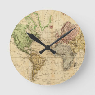 Horloge Ronde Carte vintage du monde (1831)