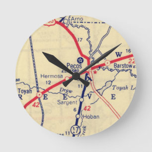 Horloge Ronde Carte Vintage Pecos TX