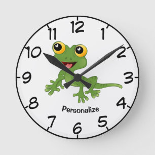 Horloge Ronde Cartoon Gecko pour bébé vert mignon et heureux Per