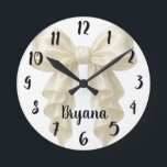 Horloge Ronde Cascade de crème Ruffle Bow Élégant Posh Féminin<br><div class="desc">Personnaliser avec n'importe quel texte.</div>