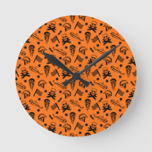 Horloge Ronde Casque de moto de motocross course crâne orange