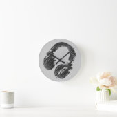 Horloge Ronde casque deejay de musique noire (Maison)