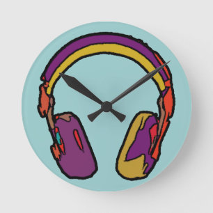 Horloge Ronde casque dj couleur