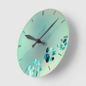 Horloge Ronde Cat Paw Bleu clair Turquoise (Angle)