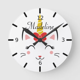 Horloge Ronde Caticorn Souriant Personnalisé Avec Bow