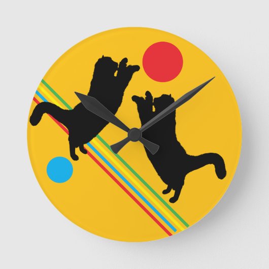 Horloge Ronde Cats Reaching for the Moon on Yellow Round Clock (Recto)