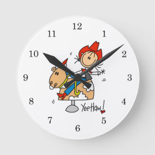 Horloge Ronde Cavalière Stick Figure Yee Haw T-shirts et Cadeaux