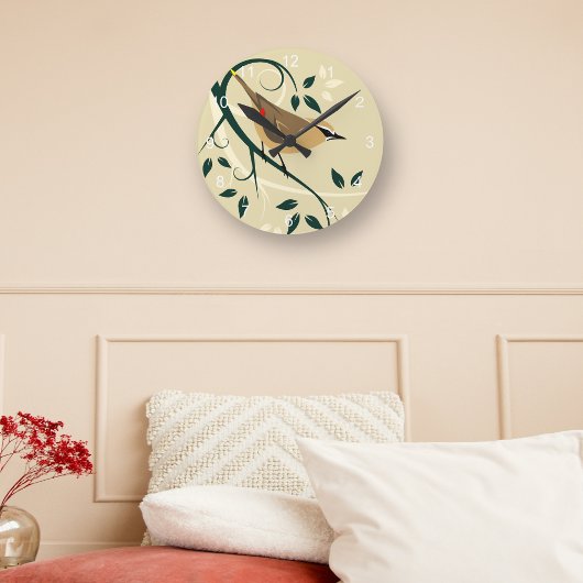 Horloge Ronde Cedar Waxwing Stylized Bird Art