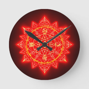 Horloge Ronde Cercle Magique Rouge Lumineux Avec Symboles Mystiq