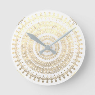 Horloge Ronde Cercle Tribal Boho en or blanc Mandala Metallic Ef