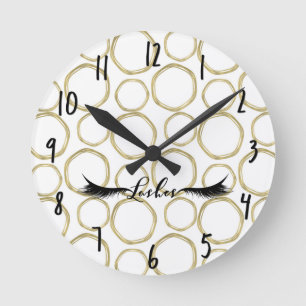 Horloge Ronde Cercles dorés & Cils Moderne Glam Salon