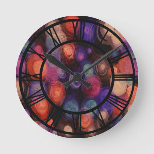 Horloge Ronde Cercles géométriques abstraits multicolores modern