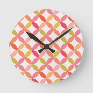 Horloge Ronde Cercles roses rouges orange modernes du milieu du