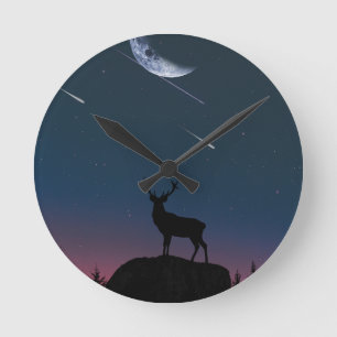 Horloge Ronde cerf au clair de lune