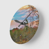 Horloge Ronde Cerf avec ciel bleu rose (Angle)