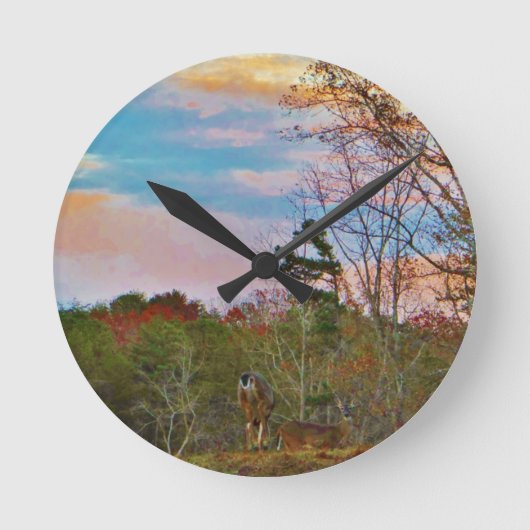 Horloge Ronde Cerf avec ciel bleu rose (Recto)