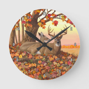 Horloge Ronde Cerf blanc en automne Nouvelle-Angleterre Couleurs