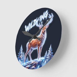 Horloge Ronde Cerf de Noël en Paysage Hivernal Enchanté