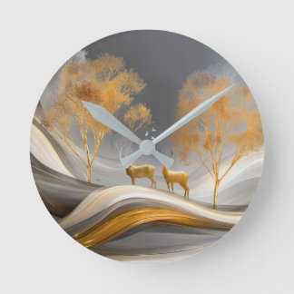 Horloge Ronde ✨Cerf doré élégant - Art de luxe inspiré de la nat
