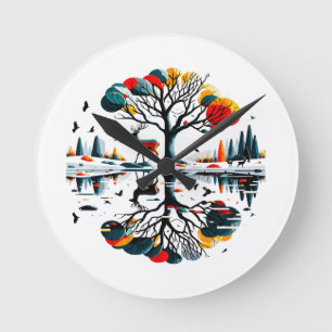 Horloge Ronde Cerf majestueux dans la forêt hivernale enneigée