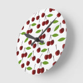 Horloge Ronde Cerise Rouge, Motif De Cerises, Feuilles, Fruits (Angle)