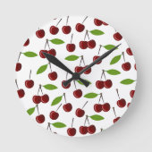 Horloge Ronde Cerise Rouge, Motif De Cerises, Feuilles, Fruits (Recto)