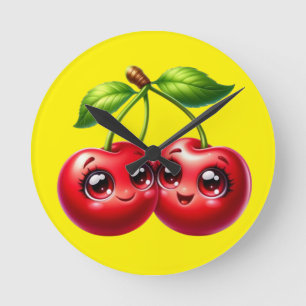 Horloge Ronde Cerises aux visages souriants