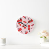 Horloge Ronde Cerises Rouges avec Nœud Rose Coquette Chic Cottag (Maison)