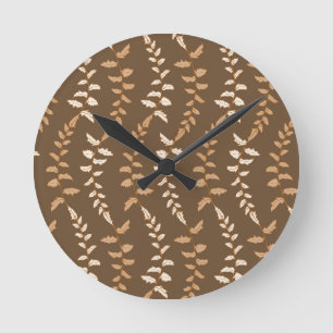 Horloge Ronde Chaînes de fougères Brown Boho - motif sans soudur