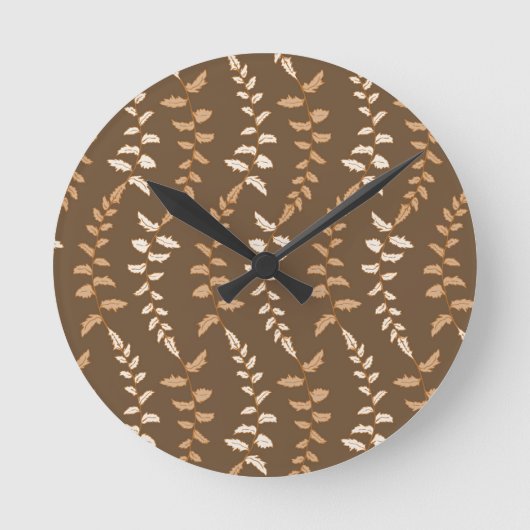 Horloge Ronde Chaînes de fougères Brown Boho - motif sans soudur (Recto)