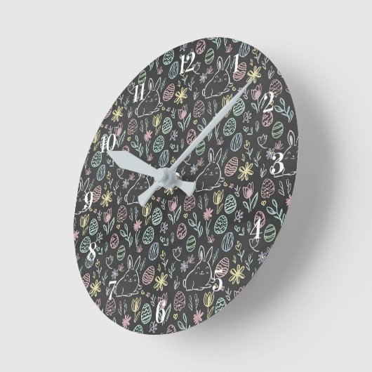 Horloge Ronde Chalkboard Easter Bunny Doodle Pattern (Angle)