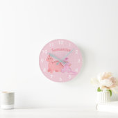 Horloge Ronde Chambre de bébé rose avec dinosaure mignon (Maison)