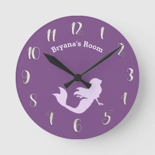 Horloge Ronde Chambre de Sirène Violette Nom Personnalisé