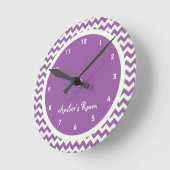 Horloge Ronde Chambre pour enfant personnalisée Purple Chevron (Angle)