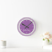 Horloge Ronde Chambre pour enfant personnalisée Purple Chevron (Maison)