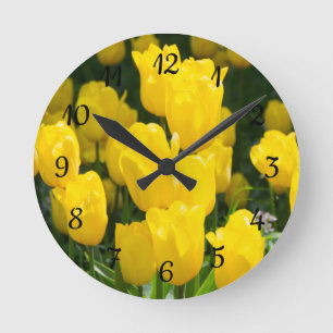 Horloge Ronde Champ de tulipes jaunes brillants