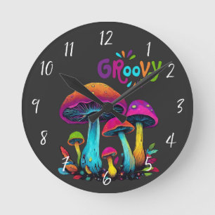 Horloge Ronde Champignons psychédéliques colorés