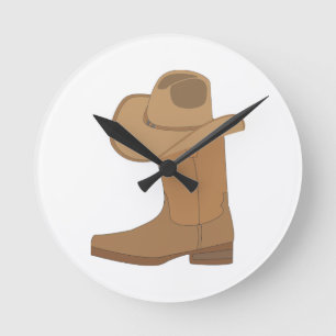 Horloge Ronde Chapeau de Cowboy et Botte