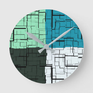 Horloge Ronde Charbon blanc Turquoise vert Aqua bleu Motif moder