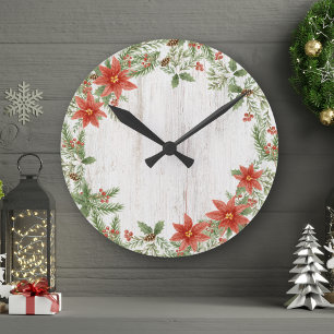 Horloge Ronde Charbon botanique de Noël Poinsettia