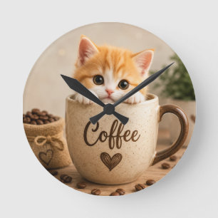 Horloge Ronde Charme de chaton dans une tasse de café