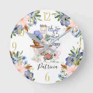 Horloge Ronde Charming Gardener Floral Prénom