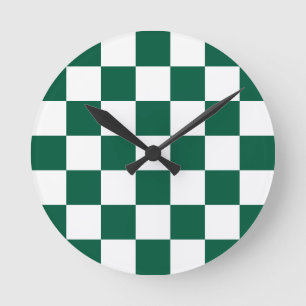 Horloge Ronde Chasseur À damiers vert et blanc