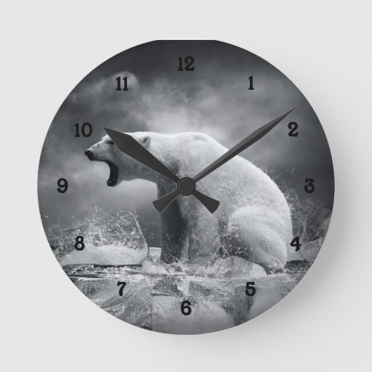 Horloge Ronde Chasseur d'ours blanc sur la glace dans l'eau (Recto)