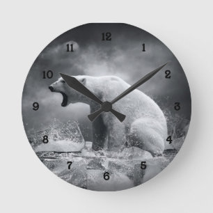 Horloge Ronde Chasseur d'ours blanc sur la glace dans l'eau