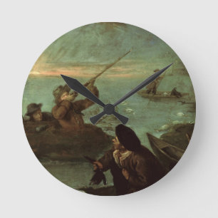 Horloge Ronde Chasseurs tirant aux canards (huile sur la toile)