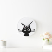 Horloge Ronde Chat à Kitty Noir avec de longs Whiskers (Maison)